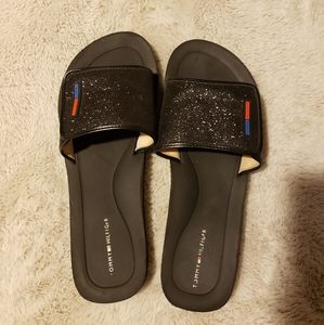 Black glittery Tommy Hilfiger Slides